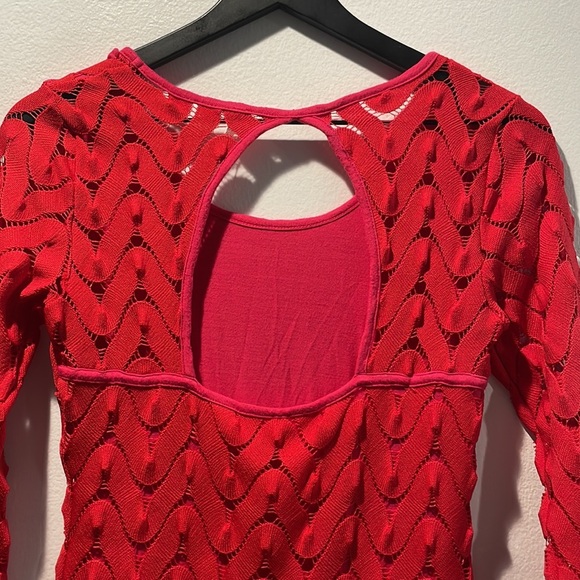 Free People Red and pink Textured long sleeve dress - Picture 2 of 7